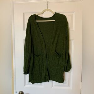 Women's Forest Green Open-Front‎ Cardigan Sweater Size XL Academia Preppy Casual